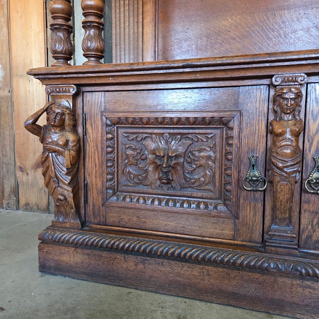 Late 19th Century Heavily Carved Oak Baroque Revival Sideboard Server With 2 Doors & 2 Drawers For Sale - Image 16 of 18