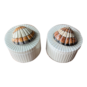 1970s Fitz and Floyd Hand-Painted Seashell Ceramic Canisters-a Pair