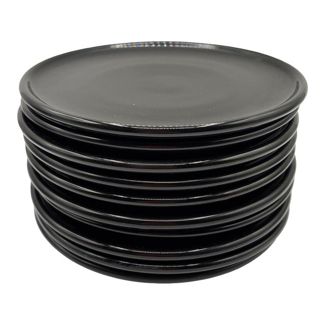 Art Deco 1960s Black Ceramic Mid Century 34 Piece Dinner Plate, Cup & Tea Set For Sale - Image 3 of 13