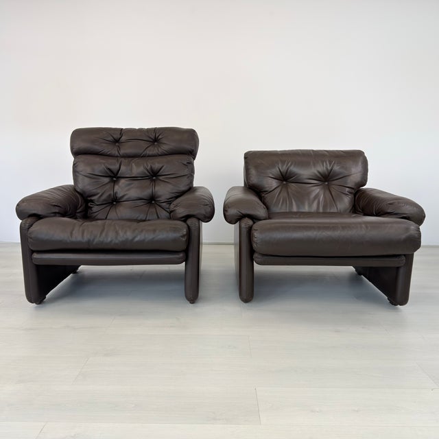 Italian Coronado Leather Lounge Chairs With Ottoman by Afra and Tobia Scarpa For Sale - Image 3 of 18