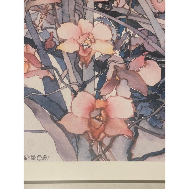Etienne Velvety Blue Peach Watercolor Lithograph “Tropical Fusion” #23/350 Signed Framed For Sale - Image 11 of 12