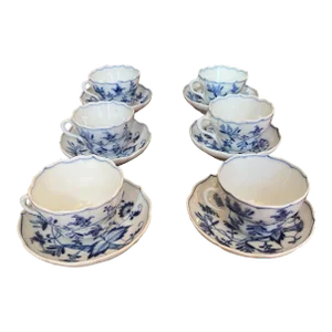 Antique Blue Onion Meissen Teichert Set of Teacups for 6 - 12 Pieces