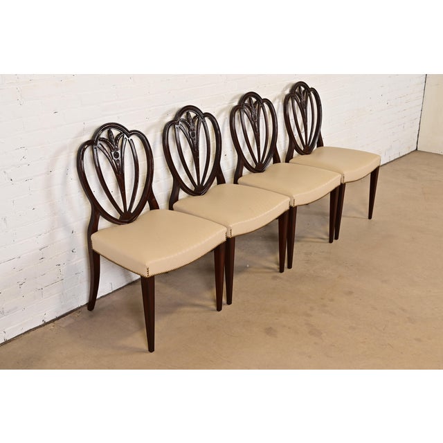 Baker Furniture Company Baker Furniture Style Georgian Carved Mahogany Shield Back Side Chairs or Dining Chairs, Set of Four For Sale - Image 4 of 10