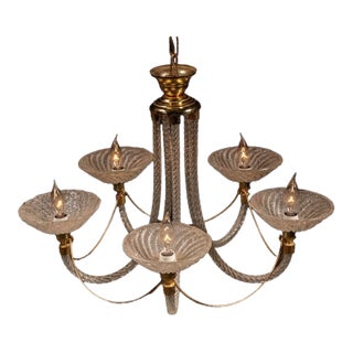Vintage Murano-Style Glass Five-Light Chandelier For Sale