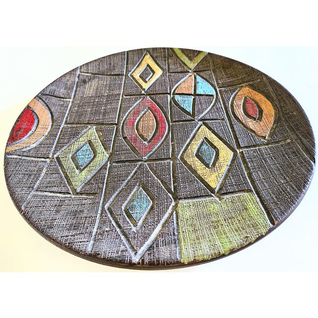 A collectable large vintage Italian ceramic decorative platter with MCM Atomic design. Hand made and signed "Italy". Great...