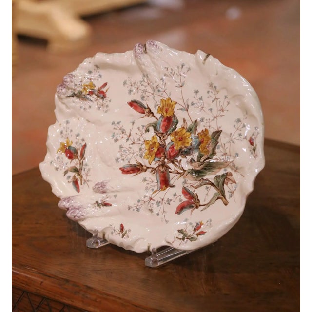 19th Century French Luneville “Campanule” Barbotine Floral Platter, Circa 1890 For Sale - Image 4 of 10