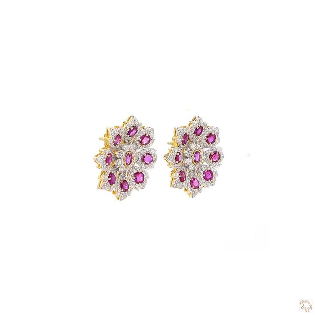 4.02 Carat Round Brilliant Cut Diamond Ruby Gold Earrings, Pair For Sale - Image 9 of 9