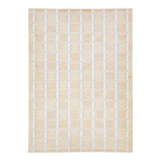 Modern Orange Swedish Style Wool Rug Handmade With Geometric PatternPattern For Sale