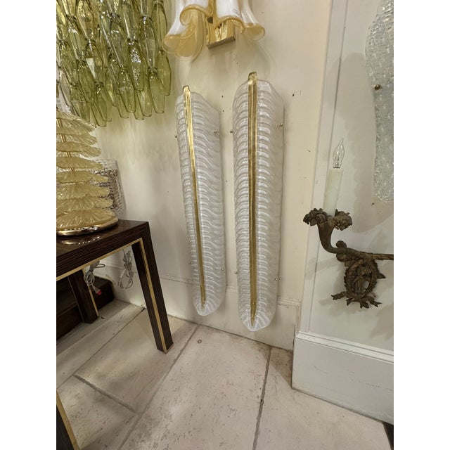 Modern Pair of Large Scale Murano Glass Leaf Sconces For Sale - Image 3 of 6