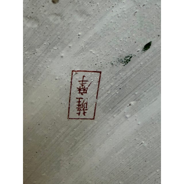 Gold 1980s Monumental Chinese Satsuma Rose Porcelain Floor Vase With Court Scene & Gilt Handles on Stand For Sale - Image 8 of 10