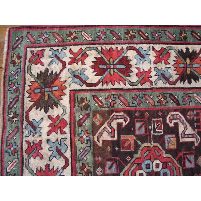 1890s Brown Geometric Tribal Antique Caucasian Kazak Rug 3'6" X 9'2" Handknotted Wool Carpet For Sale - Image 4 of 5