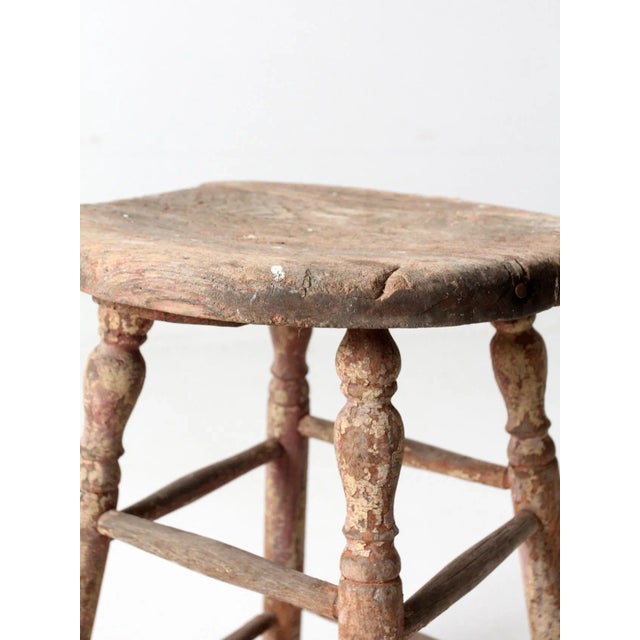 Antique Rustic Wooden Stool For Sale - Image 4 of 12