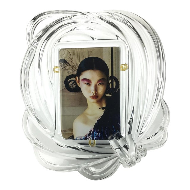 1980’s 4 X 6 Carved Glass Heavy Photo Frame For Sale