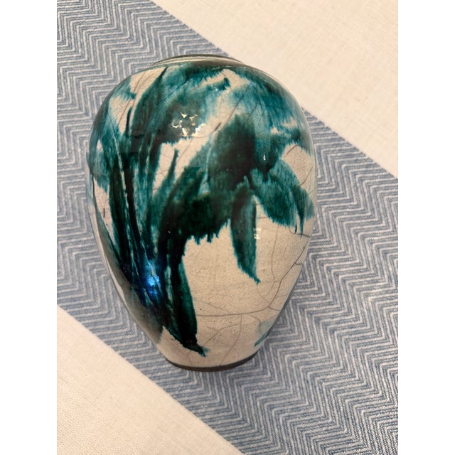 Dark Green Raku Pottery Signed For Sale - Image 8 of 9