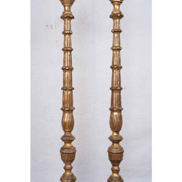 Late 20th Century Carved Wood and Gilded Floor Lamps - a Pair For Sale In San Diego - Image 6 of 9