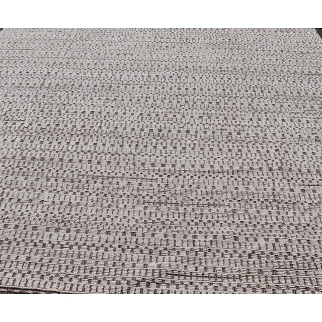 Modern Large Rug in Wool with Geometric Design in Brown, Charcoal, and Ivory. Keivan Woven Arts /rug MSE-12550, country of...