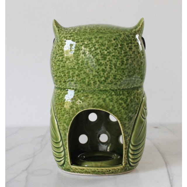 Vintage Ceramic Green Winking Owl Hanging Tea Light Candle Holder For Sale In Milwaukee - Image 6 of 8