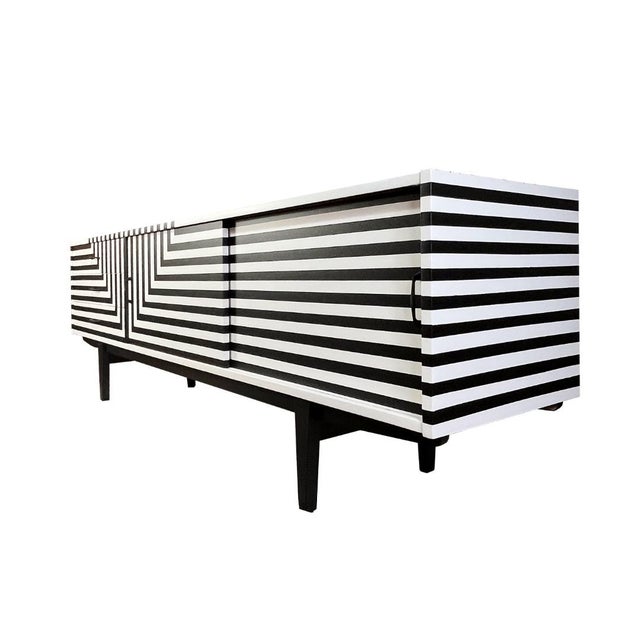1970s Vintage Sideboard with Op Art Painting, Poland, 1970 For Sale - Image 5 of 11