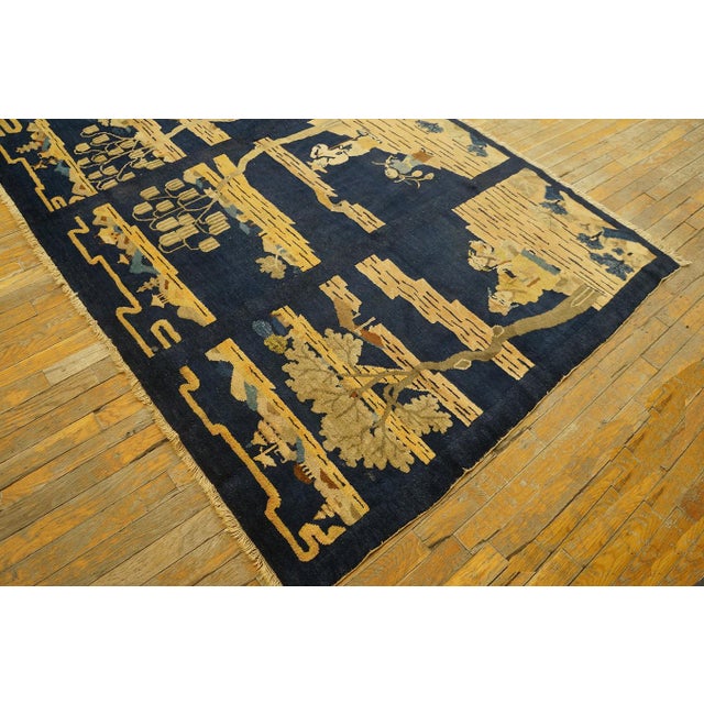 Chinese 1920s Black Ground With Landscape of Chinese Culture Antique Peking Rug For Sale - Image 3 of 8