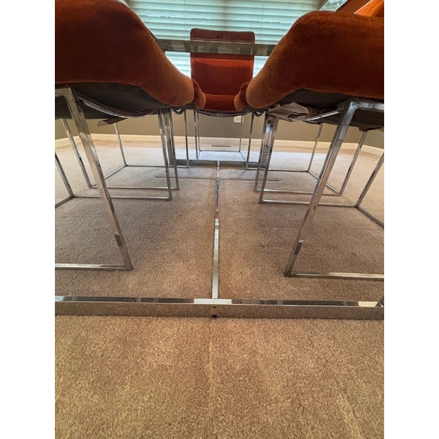 Metal Vintage Set of 6 Mid-Century Modern Milo Baughman for Thayer Coggin Chrome Dining Chairs & Smoked Glass Dinning Table For Sale - Image 7 of 17