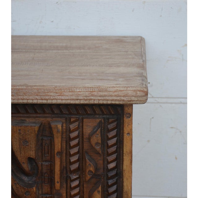 Shabby Chic Reclaimed Teak Wood Trunk With Hand Carved Design. For Sale - Image 3 of 8