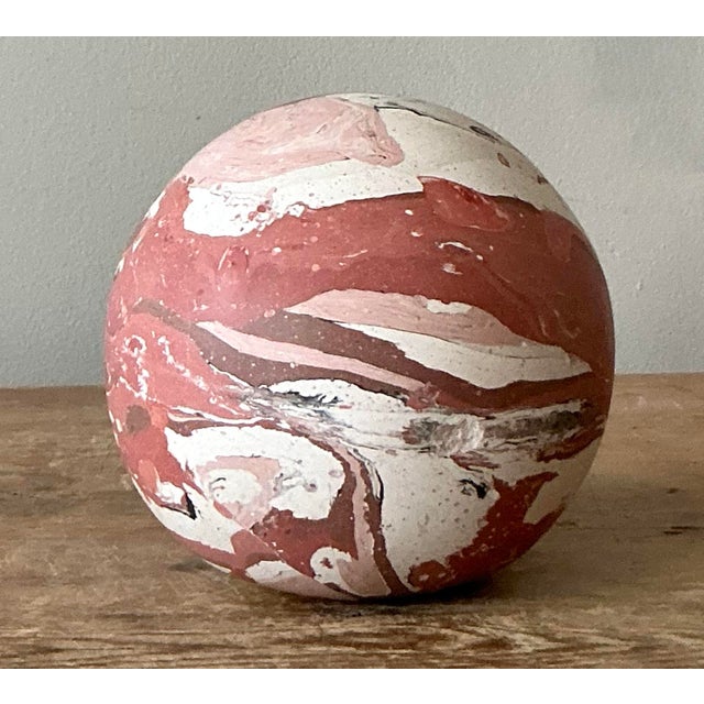 Sculpture Materials Vintage Boho Artisanal Scagliola Pigmented Plaster Sphere For Sale - Image 7 of 8