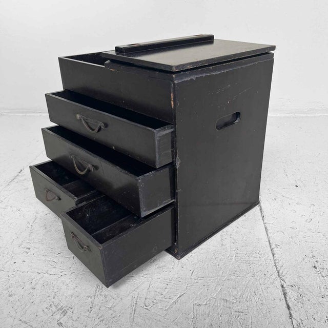 This compact Japanese haribako is a beautifully practical storage piece, originally used for sewing or writing supplies....