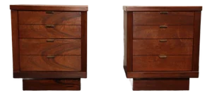 Pair of Mid-Century Modern Stained Mahogany and Brass Two-Drawer Nightstands