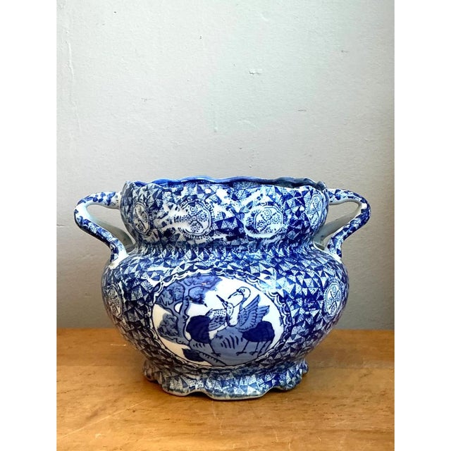 Ceramic Vintage Blue and White Ceramic Jardiniere For Sale - Image 7 of 12