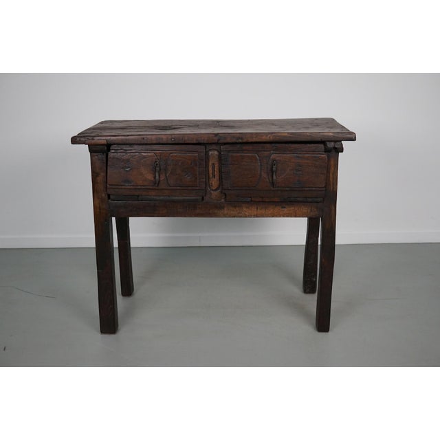 Antique Spanish Rustic Farmhouse Chestnut Side or Console Table, 18th Century For Sale - Image 14 of 14