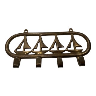 Vintage Brass Sailboat Four Hook Wall Hanger/Keys Holder For Sale