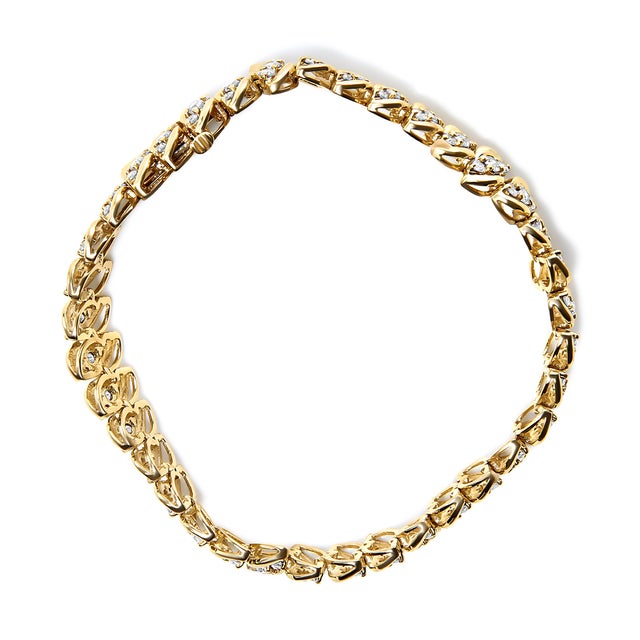 Contemporary 10K Yellow Gold 5.0 Cttw Diamond Double Row S-Link Cuban Bracelet (J-K Color, I2-I3 Clarity) - 7.25" For Sale - Image 3 of 6