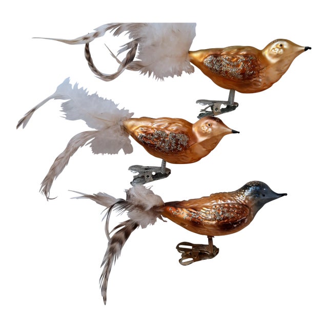Christmas Mercury Glass Bird Ornaments Gold For Sale