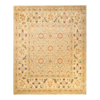 Eclectic, One-of-a-Kind Hand-Knotted Area Rug in Yellow, 9' 1" x 9' 2" For Sale