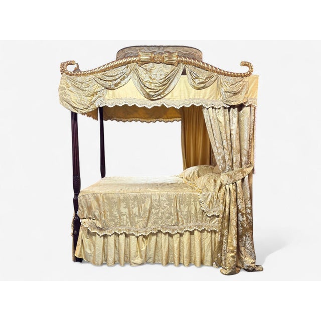 George Iii, Mahogany, Gilt-Wood, Silk, Canopy Bed, England C. 1880s For Sale - Image 9 of 18