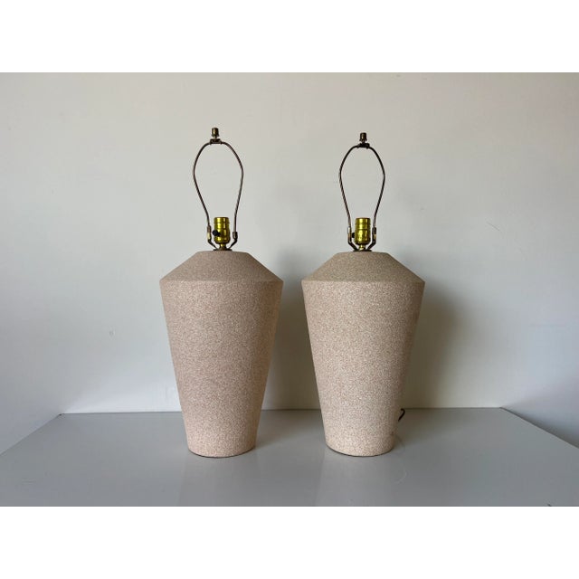 80's Postmodern Beige Ceramic Table Lamps - a Pair For Sale - Image 11 of 11