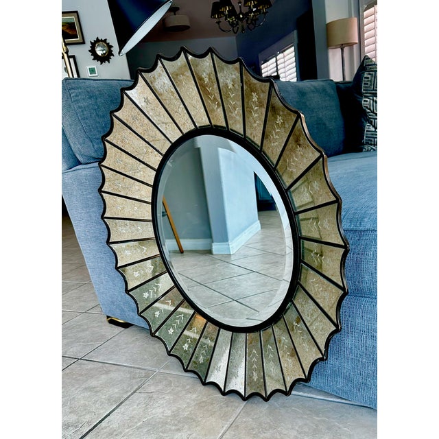 Uttermost Round Sunburst Venetian Style Etched Glass Wall Mirror For Sale - Image 9 of 17