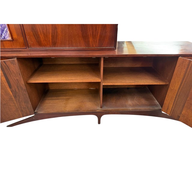Mid-Century Modern 2-Piece Kagan Style Dark Walnut Sideboard W/Bar Cabinet For Sale - Image 9 of 13