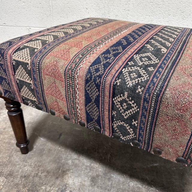 Vintage Boho Custom Kilim Ottoman For Sale - Image 9 of 9