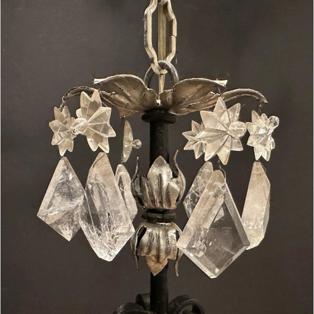 Mid 20th Century Rock Crystal, Iron and Silver Gilt Chandelier For Sale - Image 5 of 6
