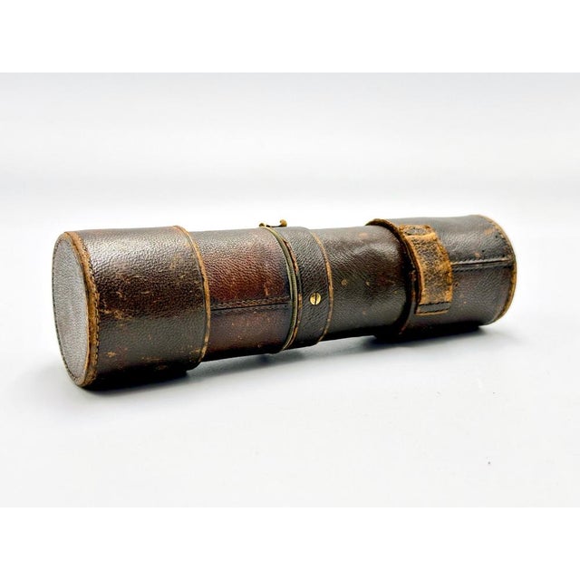 19th Century French Nautical Leather Bound Brass Telescope For Sale - Image 3 of 14