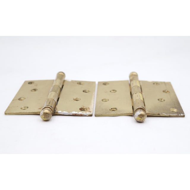 Traditional Pair of Vintage 4.5 X 4.5 In. Brass Plated Steel Door Hinges For Sale - Image 3 of 5