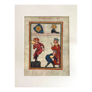 Vintage Print from 14th c. Codex Manesse in 14x18 Mat: "Der Burggraf von Lienz" For Sale