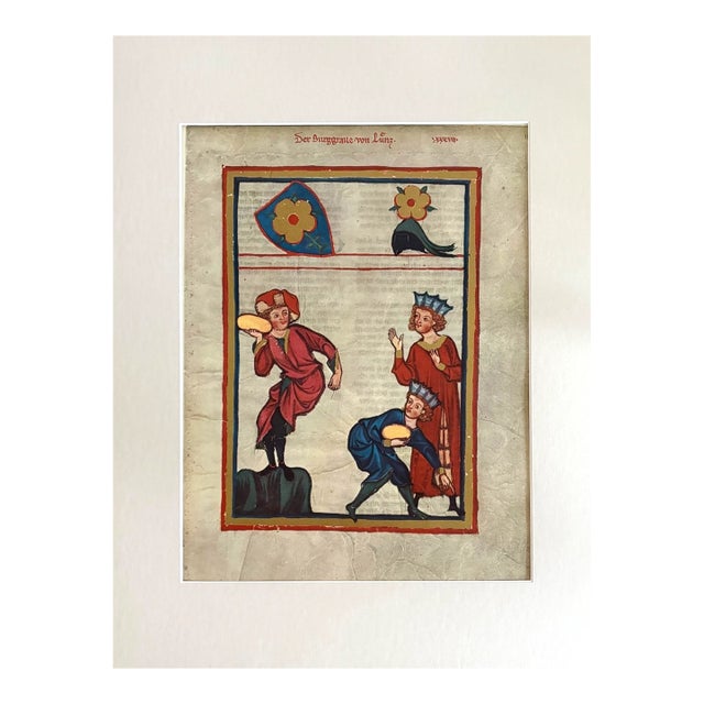 Vintage Print from 14th c. Codex Manesse in 14x18 Mat: "Der Burggraf von Lienz" For Sale