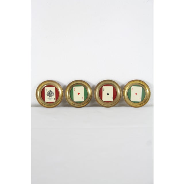 Antique Poker Dassi Playing Cards Coasters in Brass and Glass from Modiano, Italy, 1950s, Set of 4 For Sale - Image 12 of 13