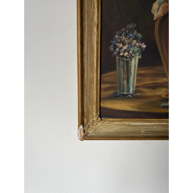 Brown Vintage Still Life Window View Oil Painting, Signed For Sale - Image 8 of 13