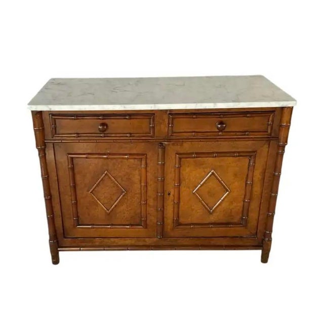 Birdseye Maple Faux Bamboo Marble Top Cabinet For Sale - Image 12 of 12