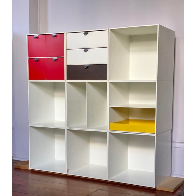 Large Palaset wall unit designed by Ristomatti Ratia for Treston Oy in the 1970's. All the storage boxes measure 13 1/2"...