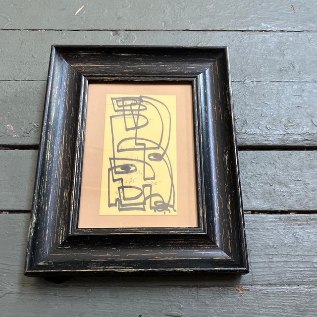 Original 3 x 5.25 marker drawing done on vintage ink written on yellow file card laid down on 5 x7 mat board signed bottom...