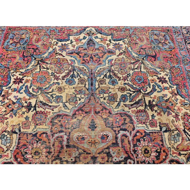 19th Century Kashan Rug, Hand-Knotted Wool, Floral Pattern, Ivory & Saffron,5x7 For Sale - Image 15 of 16